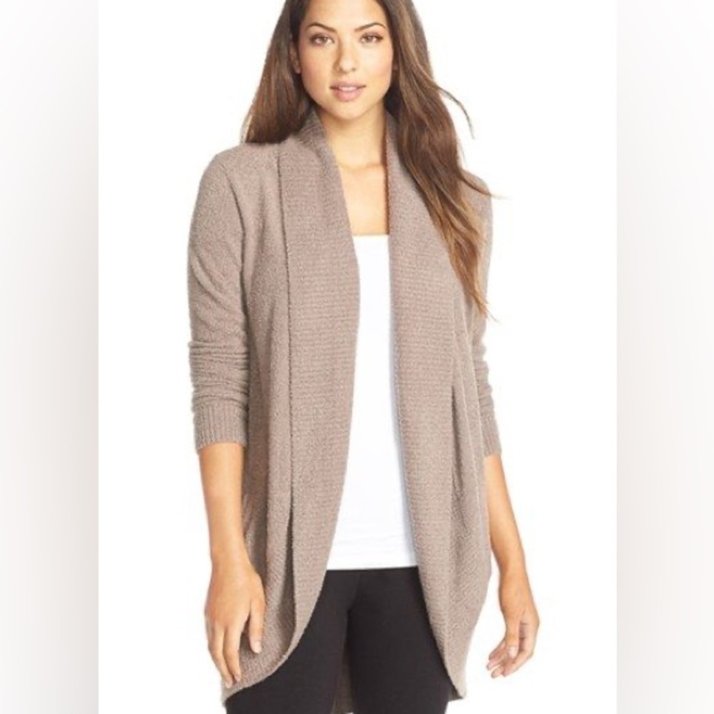 Barefoot Dreams CozyChic Taupe Circle Cardigan Size S Loungewear Soft‎ Grandma - Picture 2 of 11